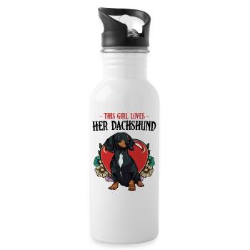 Dackel - Trinkflasche mit integriertem Trinkhalm - Weiß - Rechts