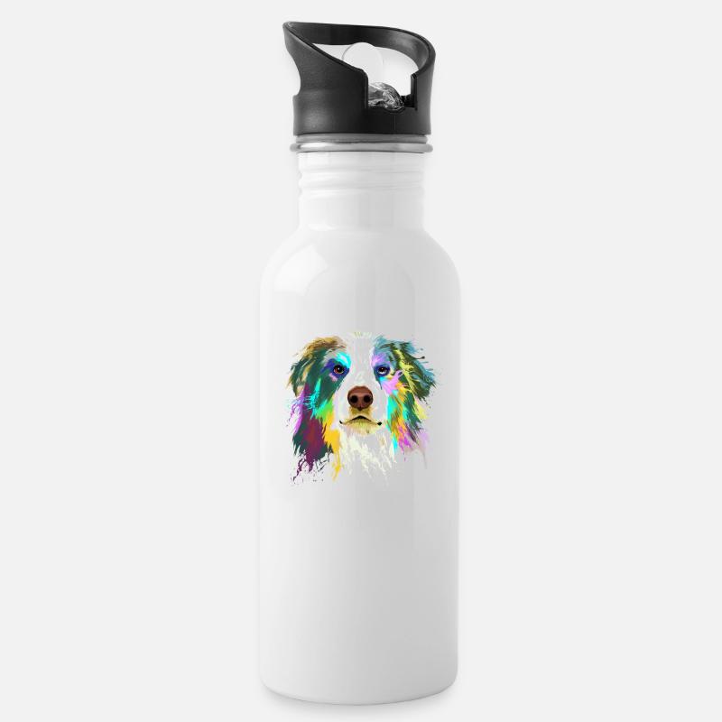 AUSTRALIAN SHEPHERD - Trinkflasche mit integriertem Trinkhalm - Weiß