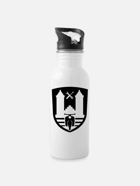 Mopedsport Wappen / Logo / Emblem - Trinkflasche mit integriertem Trinkhalm - Weiß
