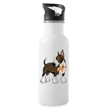 Bullterrier mit Teddy - Trinkflasche mit integriertem Trinkhalm - Weiß - Rechts