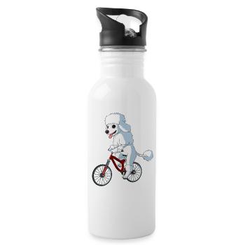 Hund Pudel auf einem Fahrrad - Trinkflasche mit integriertem Trinkhalm - Weiß - Rechts