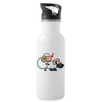 Wolf Schaf Liebe Lustig - Trinkflasche mit integriertem Trinkhalm - Weiß - Rechts