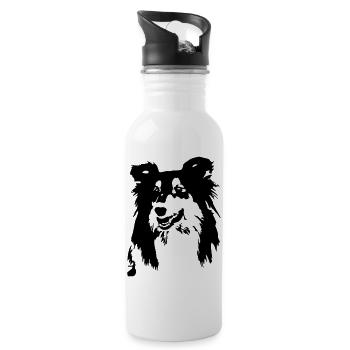 Collie Kopf - Trinkflasche mit integriertem Trinkhalm - Weiß - Rechts