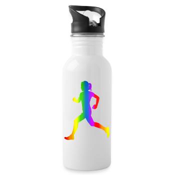 Bunter Läuferin Regenbogen - Trinkflasche mit integriertem Trinkhalm - Weiß - Rechts