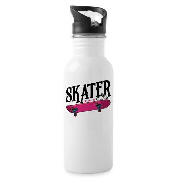 Skater Girl Skateboard Skate Skater Gift - Water bottle with straw - white - Right
