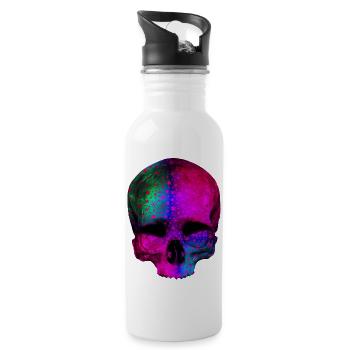 Totenkopf bunte Sterne / skull stars - Trinkflasche mit integriertem Trinkhalm - Weiß - Rechts