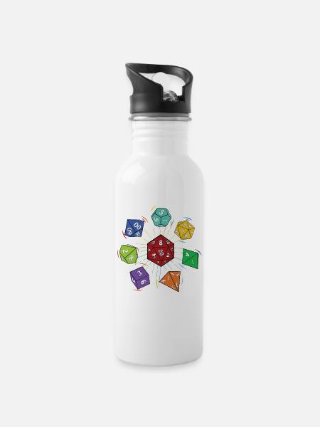 Pen and Paper Würfel - Trinkflasche mit integriertem Trinkhalm - Weiß
