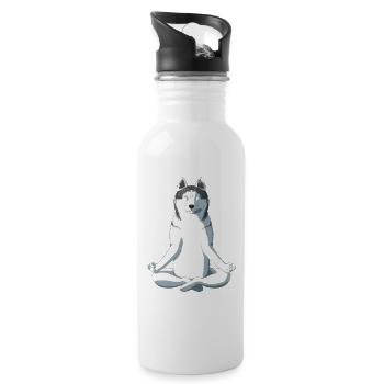 Yoga husky chien - Gourde avec paille intégrée - blanc - Droite