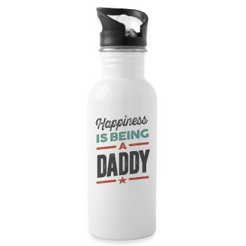 Happiness is Being a Daddy - Father Grandpa Gift - Water bottle with straw - white - Right