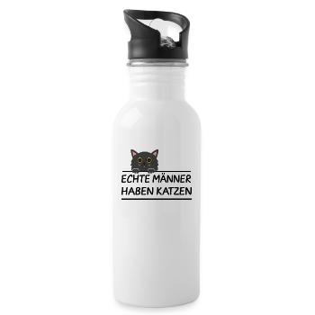 Echte Männer haben Katzen - Trinkflasche mit integriertem Trinkhalm - Weiß - Rechts