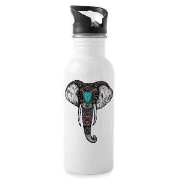 Indischer Elefant - Trinkflasche mit integriertem Trinkhalm - Weiß - Rechts