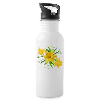 Fleurs de jonquille jaune Fleurs de Pâques printemps - Gourde avec paille intégrée - blanc - Droite