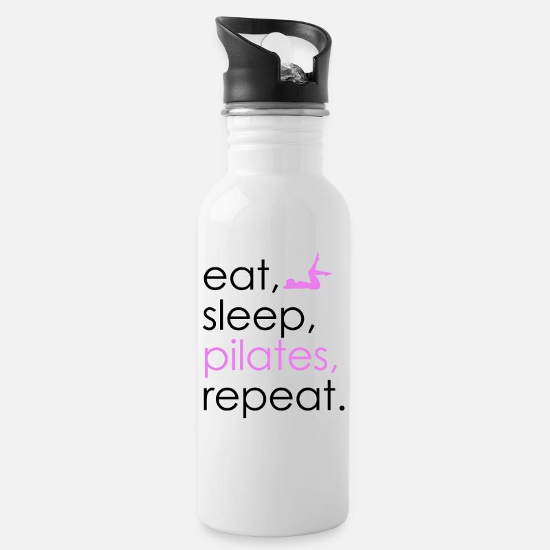 Eat Sleep Pilates Repeat - Trinkflasche mit integriertem Trinkhalm - Weiß
