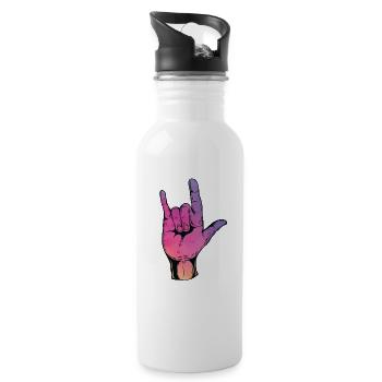 Rock On Cool Hand Sign Rocker Konzert Geschenk - Trinkflasche mit integriertem Trinkhalm - Weiß - Rechts