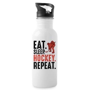 Eat Sleep Hockey Repeat saying ice hockey gift - Water bottle with straw - white - Right