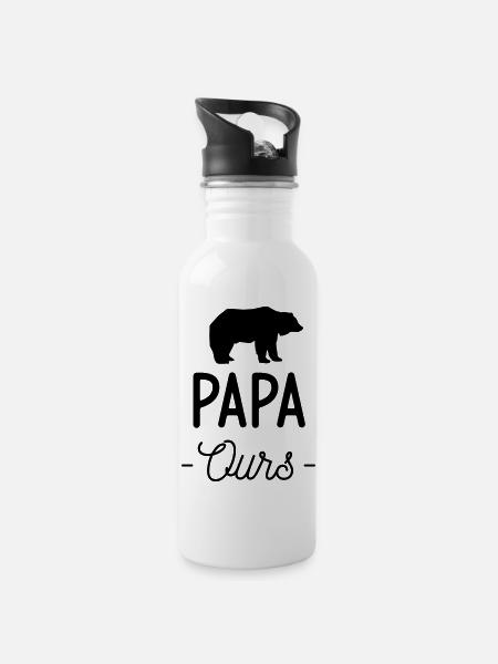 Papa ours - Gourde avec paille intégrée - blanc