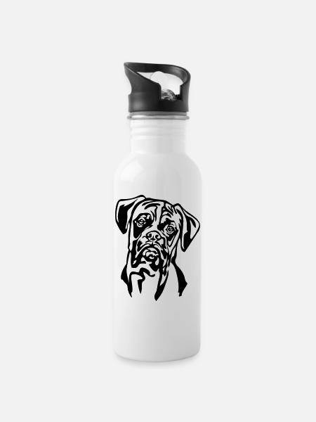 Boxer Kopf - Trinkflasche mit integriertem Trinkhalm - Weiß