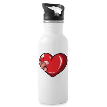 Verletztes Herz mit Pflastern Geschenk - Trinkflasche mit integriertem Trinkhalm - Weiß - Rechts