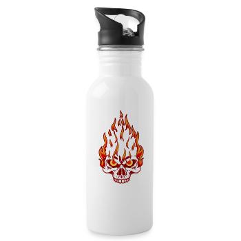 Hardrock Rocker Tattoo Totenkopf Motorrad Flamme - Trinkflasche mit integriertem Trinkhalm - Weiß - Rechts
