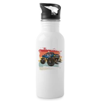 Retro Monster Truck - Trinkflasche mit integriertem Trinkhalm - Weiß - Rechts