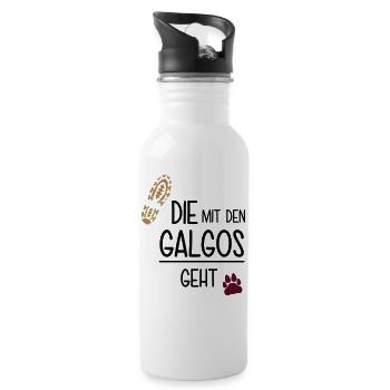 Die mit den Galgos geht - Trinkflasche mit integriertem Trinkhalm - Weiß - Rechts