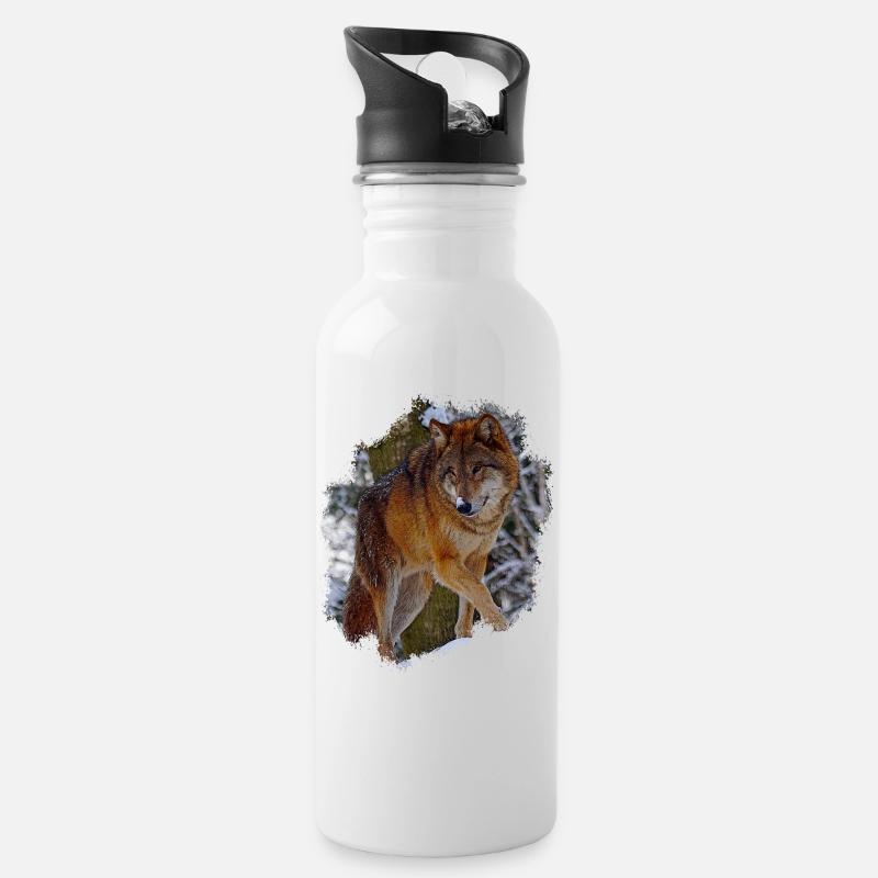wolf - Water bottle with straw - white