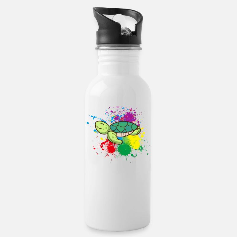 Turtle - Water bottle with straw - white