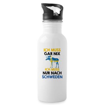 Ich muss gar nix - Ich muss nur nach Schweden - Trinkflasche mit integriertem Trinkhalm - Weiß - Rechts