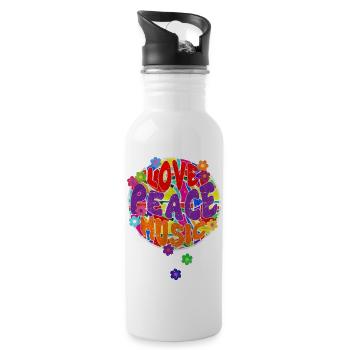 Flower Power Hippie LOVE PEACE MUSIC 2 - Water bottle with straw - white - Right