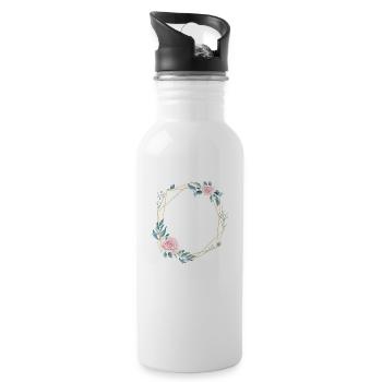 Blumen Geometrisch Blau Rosa personalisierbar - Trinkflasche mit integriertem Trinkhalm - Weiß - Rechts