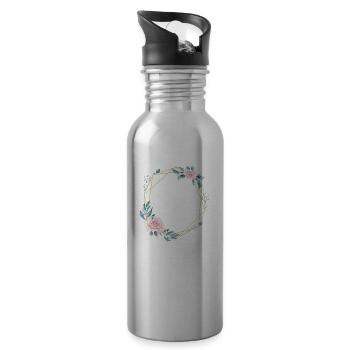 Blumen Geometrisch Blau Rosa personalisierbar - Trinkflasche mit integriertem Trinkhalm - Lightsilver - Rechts