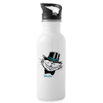 Katze Kater Mieze Samtpfötchen Stubentiger Muschi - Trinkflasche mit integriertem Trinkhalm - Weiß - Rechts
