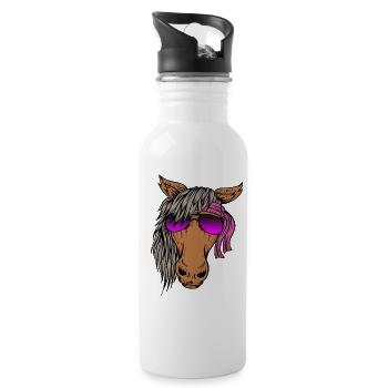 Pferdekopf Zeichnung mit Sonnenbrille - Trinkflasche mit integriertem Trinkhalm - Weiß - Rechts
