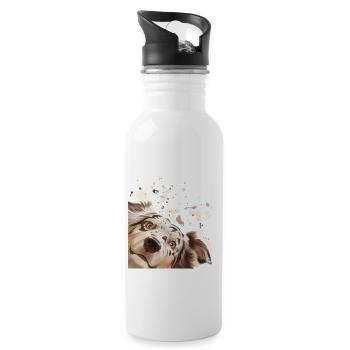Chien Curieux Australian Shepherd chien - Gourde avec paille intégrée - blanc - Droite