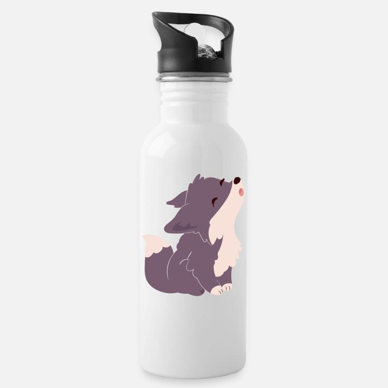 Süßer Wolf - Trinkflasche mit integriertem Trinkhalm - Weiß