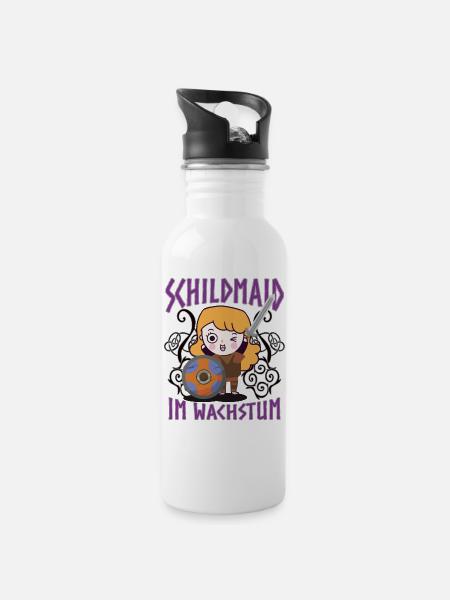 Schildmaid im Wachstum - Trinkflasche mit integriertem Trinkhalm - Weiß