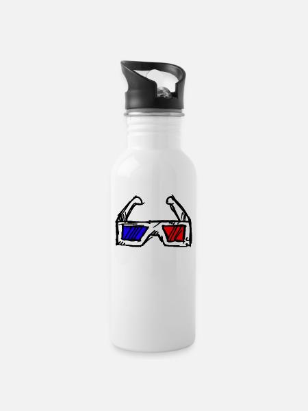 3d brille schwarz - Trinkflasche mit integriertem Trinkhalm - Weiß