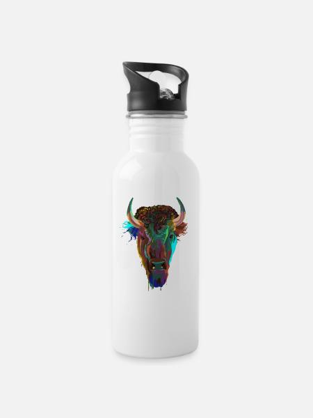 Splash Bison - Trinkflasche mit integriertem Trinkhalm - Weiß