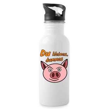 Du kleines dummes Schwein Schweinchen - Trinkflasche mit integriertem Trinkhalm - Weiß - Rechts