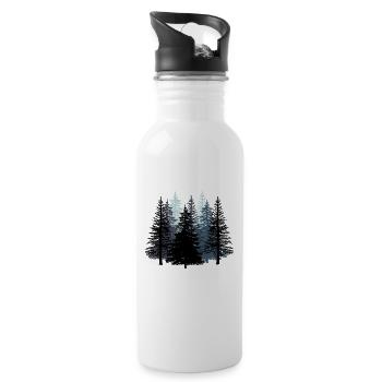 Wald Schwarz weiß Wildnis Natur Tannen Tanne - Trinkflasche mit integriertem Trinkhalm - Weiß - Rechts