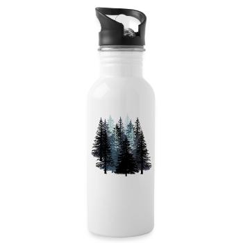 Forêt Noir et blanc Bois Durabilité Environnement Nature - Gourde avec paille intégrée - blanc - Droite