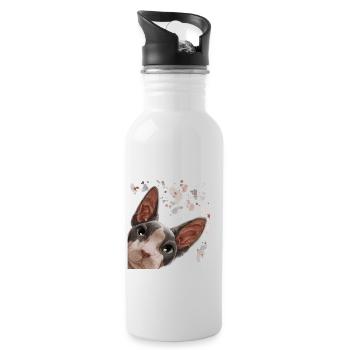 Neugierige Sphynx Katze - Trinkflasche mit integriertem Trinkhalm - Weiß - Rechts