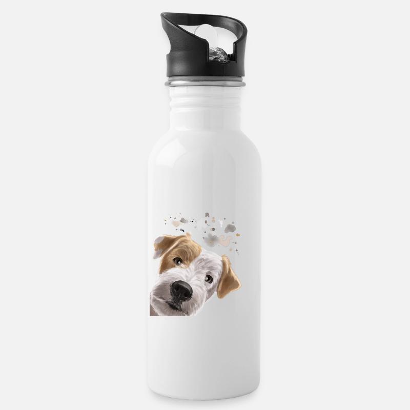 Neugieriger Parson Russel Terrier Hund - Trinkflasche mit integriertem Trinkhalm - Weiß