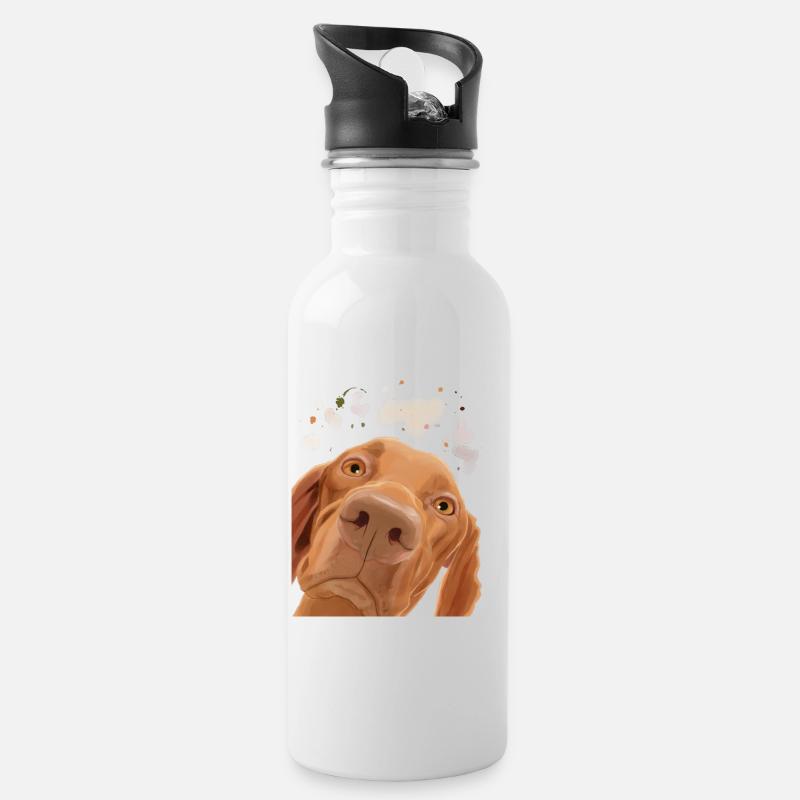 Neugieriger Ungarischer Vorstehhund - Trinkflasche mit integriertem Trinkhalm - Weiß