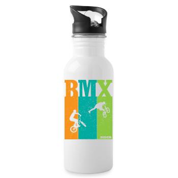 BMX Color Block Rider Silhouettes - Water bottle with straw - white - Right
