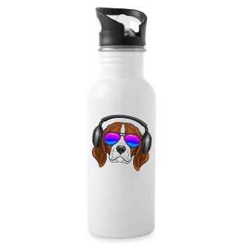 Ein cooler Beagle mit Brille, Kopfhörern, Musik - Trinkflasche mit integriertem Trinkhalm - Weiß - Rechts