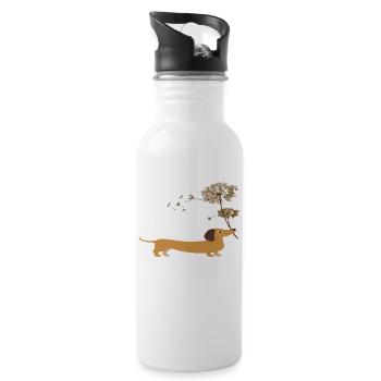 Dackel mit Pusteblume - Dackel shirt geschenkidee - Trinkflasche mit integriertem Trinkhalm - Weiß - Rechts