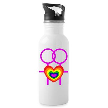 lesbisch Frauen weibliche Symbole CSD - Trinkflasche mit integriertem Trinkhalm - Weiß - Rechts