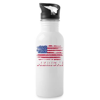 4th of July Independence Memorial Day USA Flag Pat - Water bottle with straw - white - Right