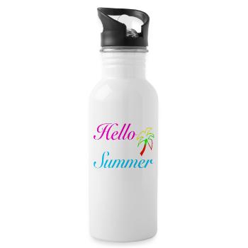 Hello Summer Palm Trees Neon - Water bottle with straw - white - Right